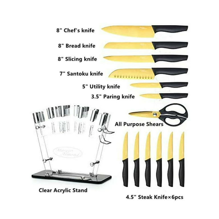 14-Piece Black Handle  Dishwasher Safe Knife Set with Stand Kitchen Knives Stainless Steel