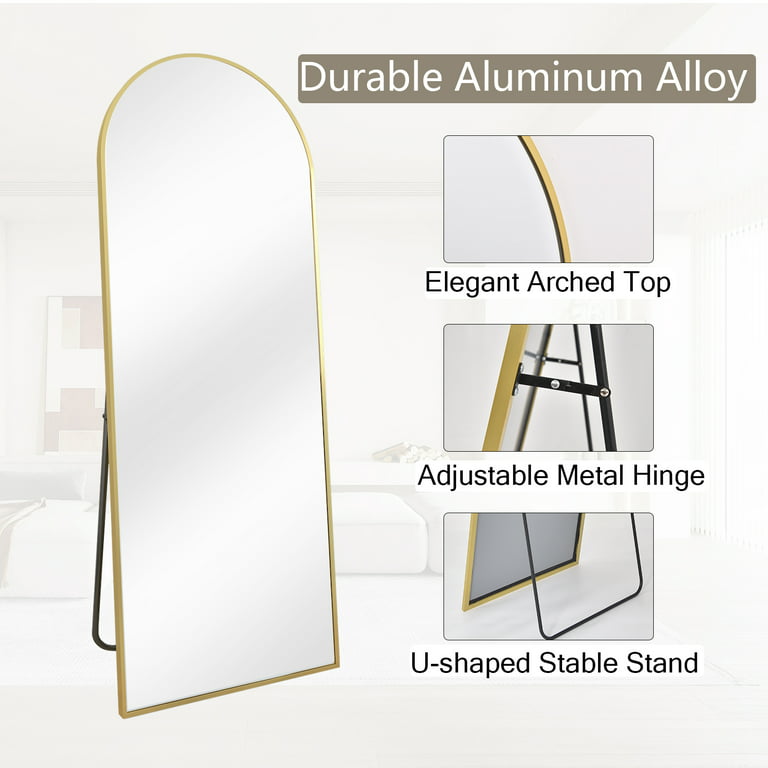 Arched Full Length Floor Mirror 64"x21.1" Full Body Standing Mirror,Gold