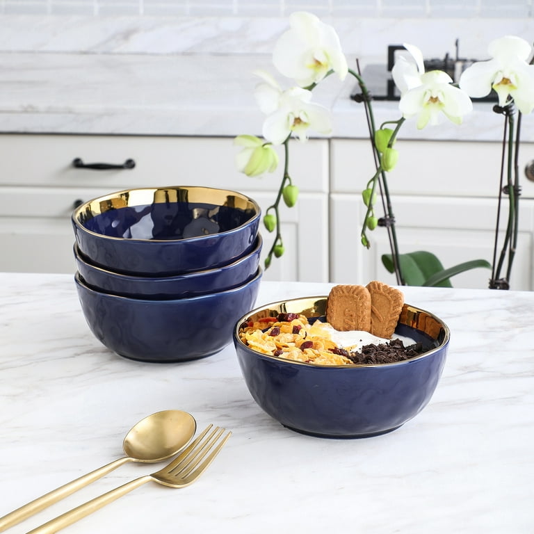 Modern Porcelain Dish Set, 16-Piece Dishes for 4, Gold and Navy