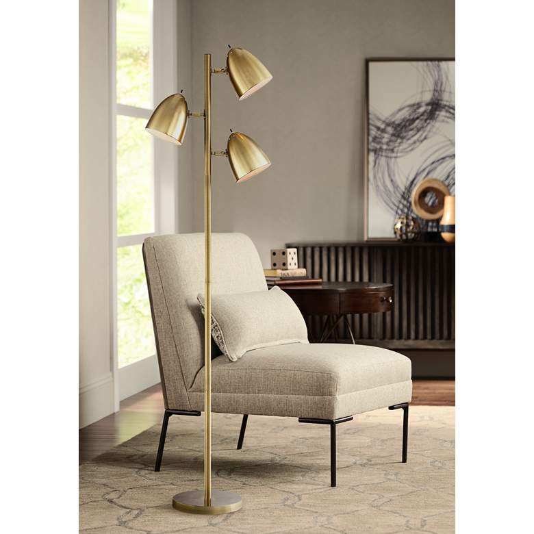 Gold Brass Finish Adjustable 3-Light Modern Floor Lamp