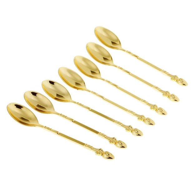 Swan Base with 6 Spoons Kitchen Utensils Stainless Steel Set Holder Gold