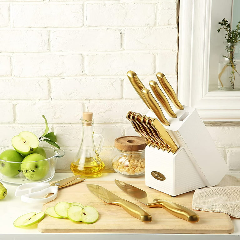 14-Piece Knife Set with Block Golden Kitchen Knife Block Set Stainless Steel