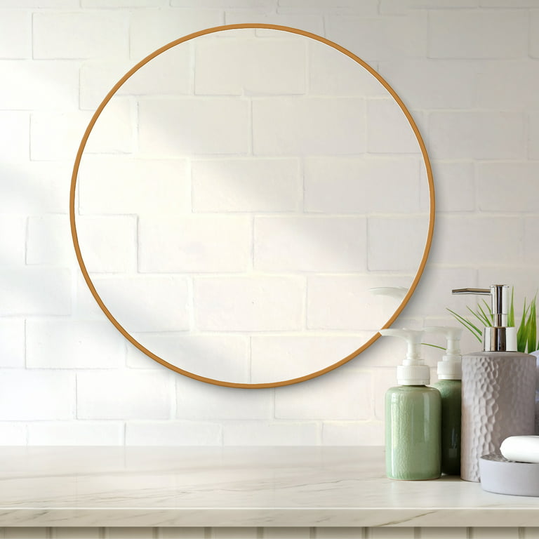 Gold Round Mirror for Wall, 32 Inch Round Bathroom Mirror, Modern & Contemporary Accent Mirror, Round Wall Mirror with Metal Frame, Tempered Glass