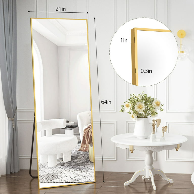 Full Length Mirror Rectangle Body Dressing Floor Standing Mirrors, Gold