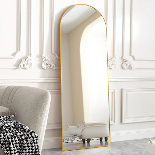 Arched Full Length Floor Mirror 64"x21.1" Full Body Standing Mirror,Gold