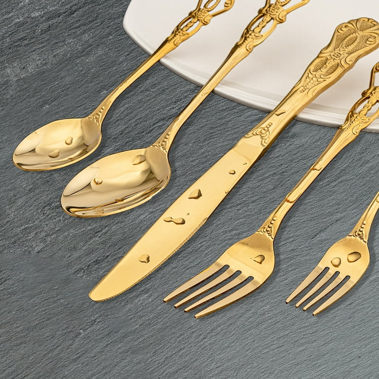 Gold Stainless Steel Silverware Set Retro Flatware Set 20 Piece Utensil Sets Service for 4. Weight 2lb.