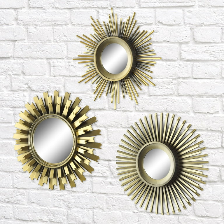 3-Piece Round Sunburst Mirror Set in Gold Finish