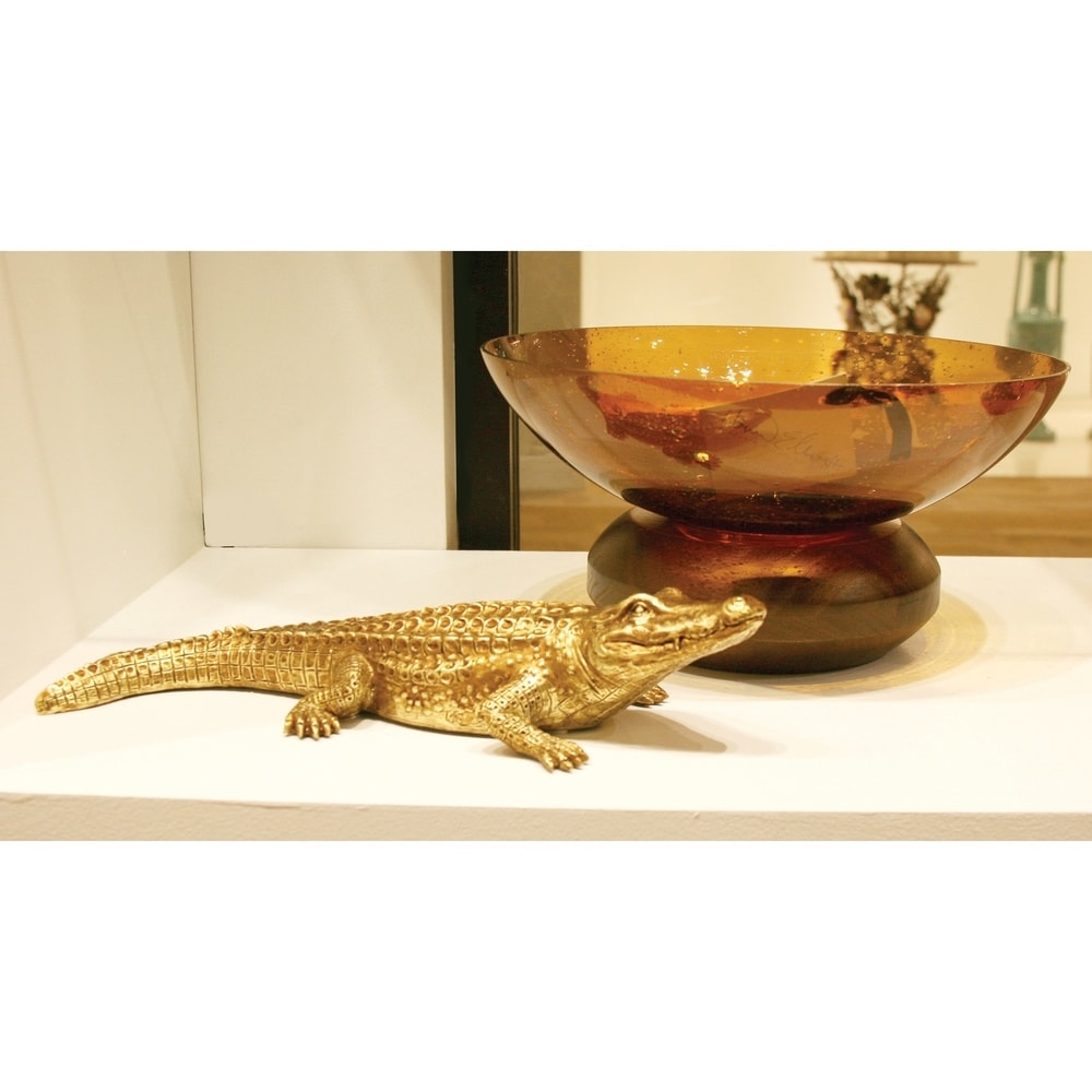 Antiqued Gold Crocodile Sculpture