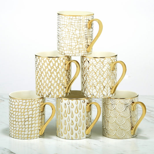 Mosaic Gold Plated Mugs, Set of 6