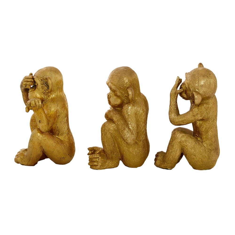 Gold Polystone Contemporary Sculpture Monkey (Set of 3) - S/3 6", 6", 6.25"H