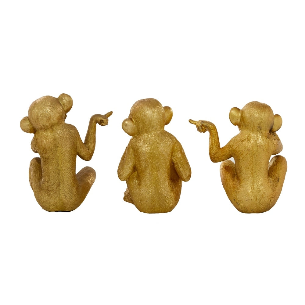 Gold Polystone Contemporary Sculpture Monkey (Set of 3) - S/3 6", 6", 6.25"H