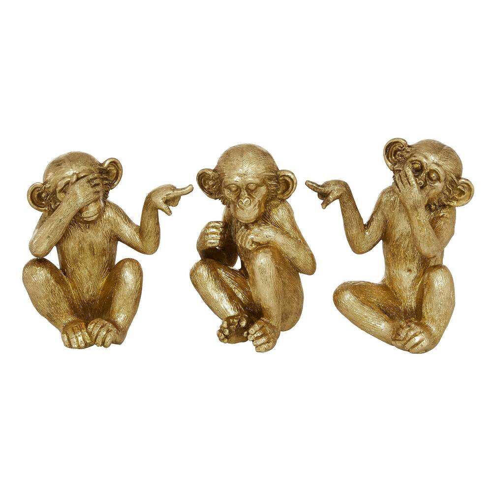 Gold Polystone Contemporary Sculpture Monkey (Set of 3) - S/3 6", 6", 6.25"H