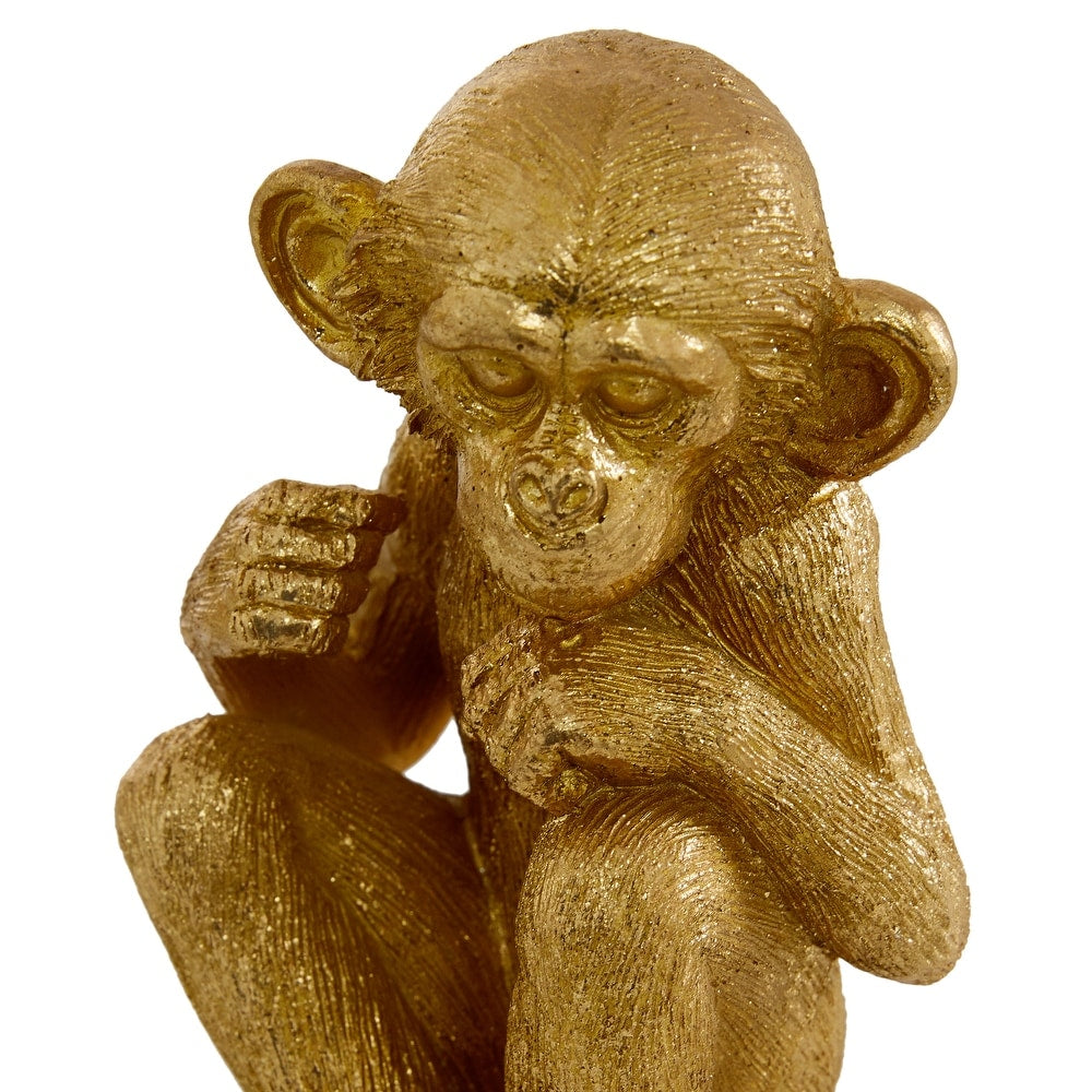 Gold Polystone Contemporary Sculpture Monkey (Set of 3) - S/3 6", 6", 6.25"H