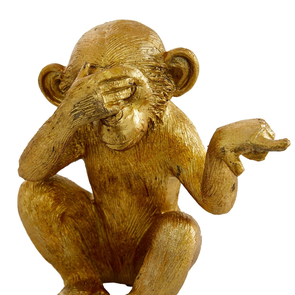 Gold Polystone Contemporary Sculpture Monkey (Set of 3) - S/3 6", 6", 6.25"H