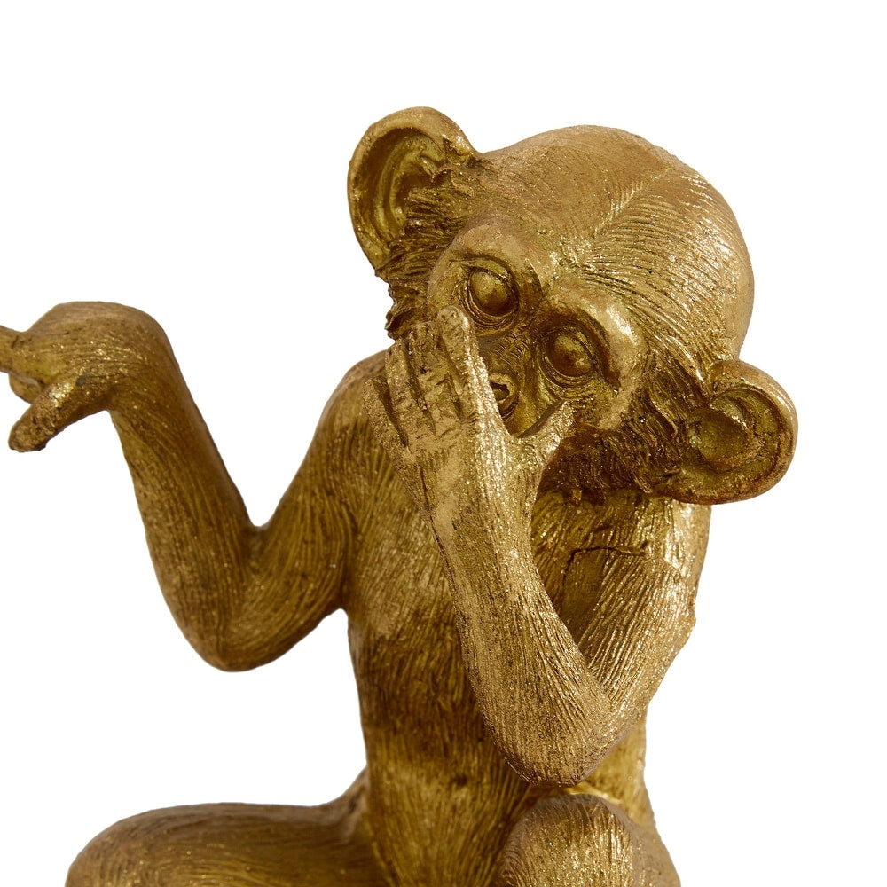 Gold Polystone Contemporary Sculpture Monkey (Set of 3) - S/3 6", 6", 6.25"H