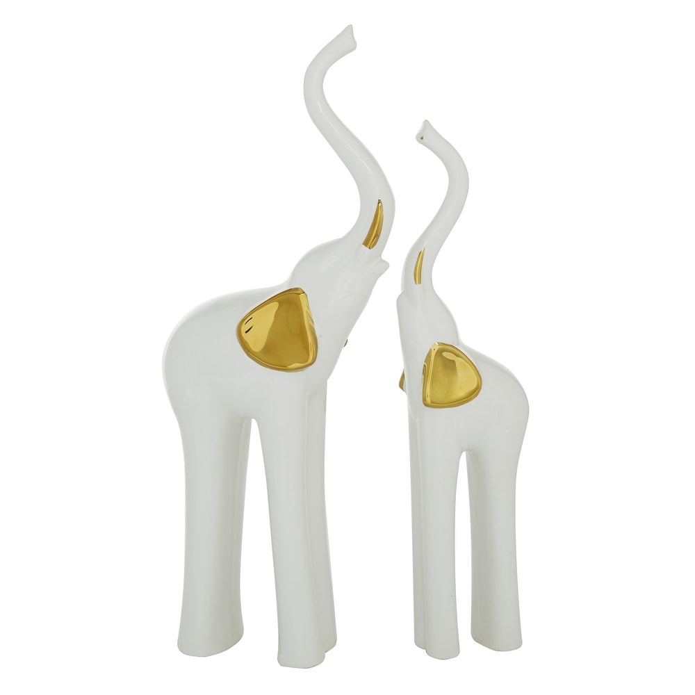 Gold Porcelain Glam Sculpture Elephant (Set of 2) - S/2 6"W, 16"H