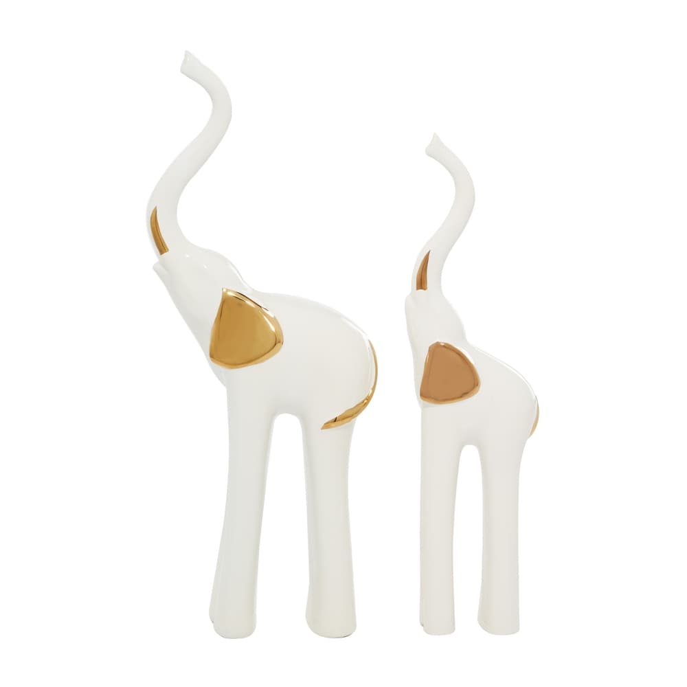 Gold Porcelain Glam Sculpture Elephant (Set of 2) - S/2 6"W, 16"H