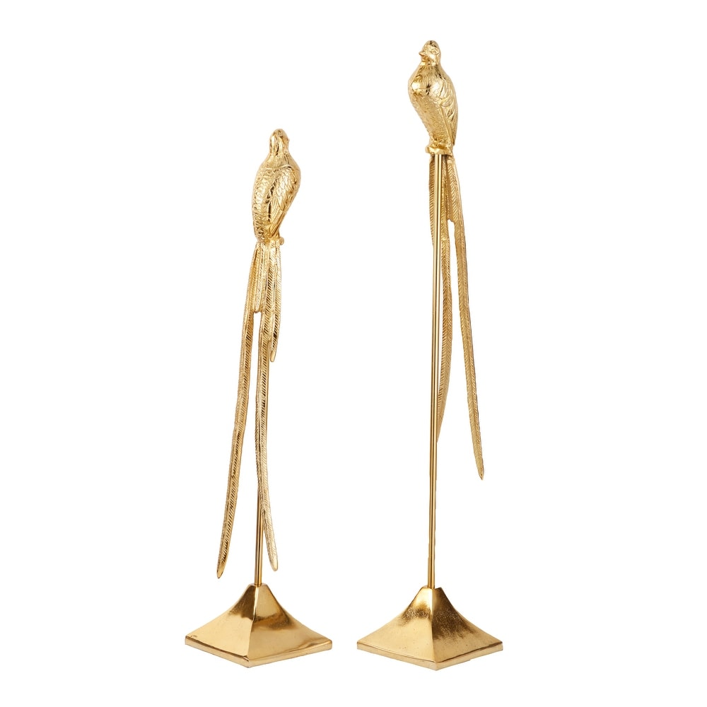 Gold aluminum Eclectic Sculpture Bird (Set of 2) - S/2 33", 28"H