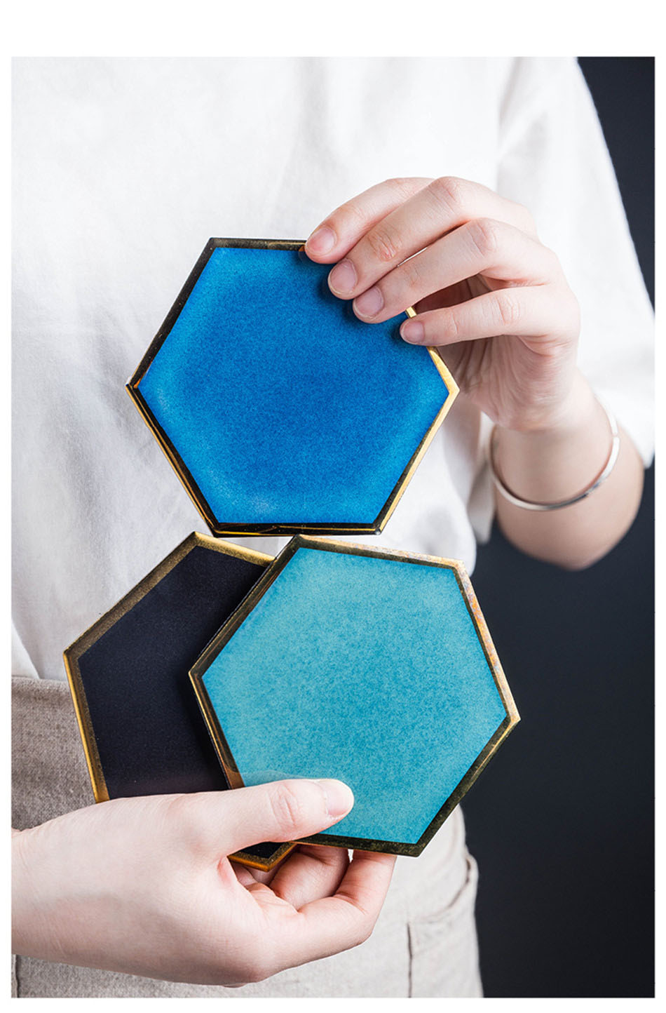 Luxury Gold Plated Edge Ceramic Coaster Hexagon