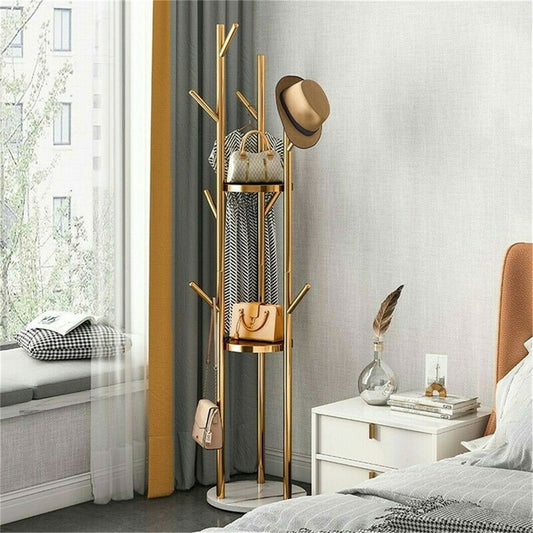 Metal Coat Rack Freestanding Storage Shelves Hooks Enterway Hall Tree - 12.48x68 inch.