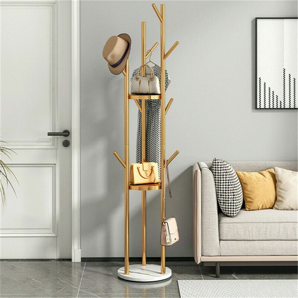 Metal Coat Rack Freestanding Storage Shelves Hooks Enterway Hall Tree - 12.48x68 inch.