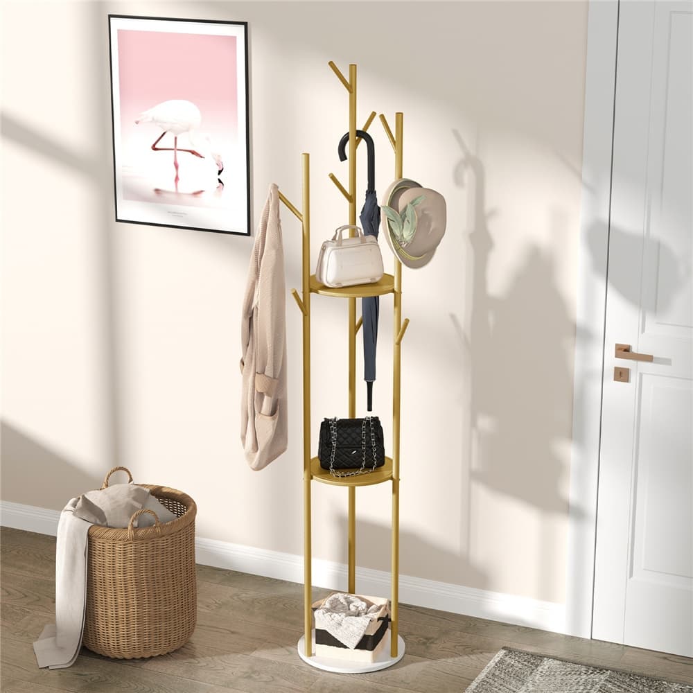 Metal Coat Rack Freestanding Storage Shelves Hooks Enterway Hall Tree - 12.48x68 inch.