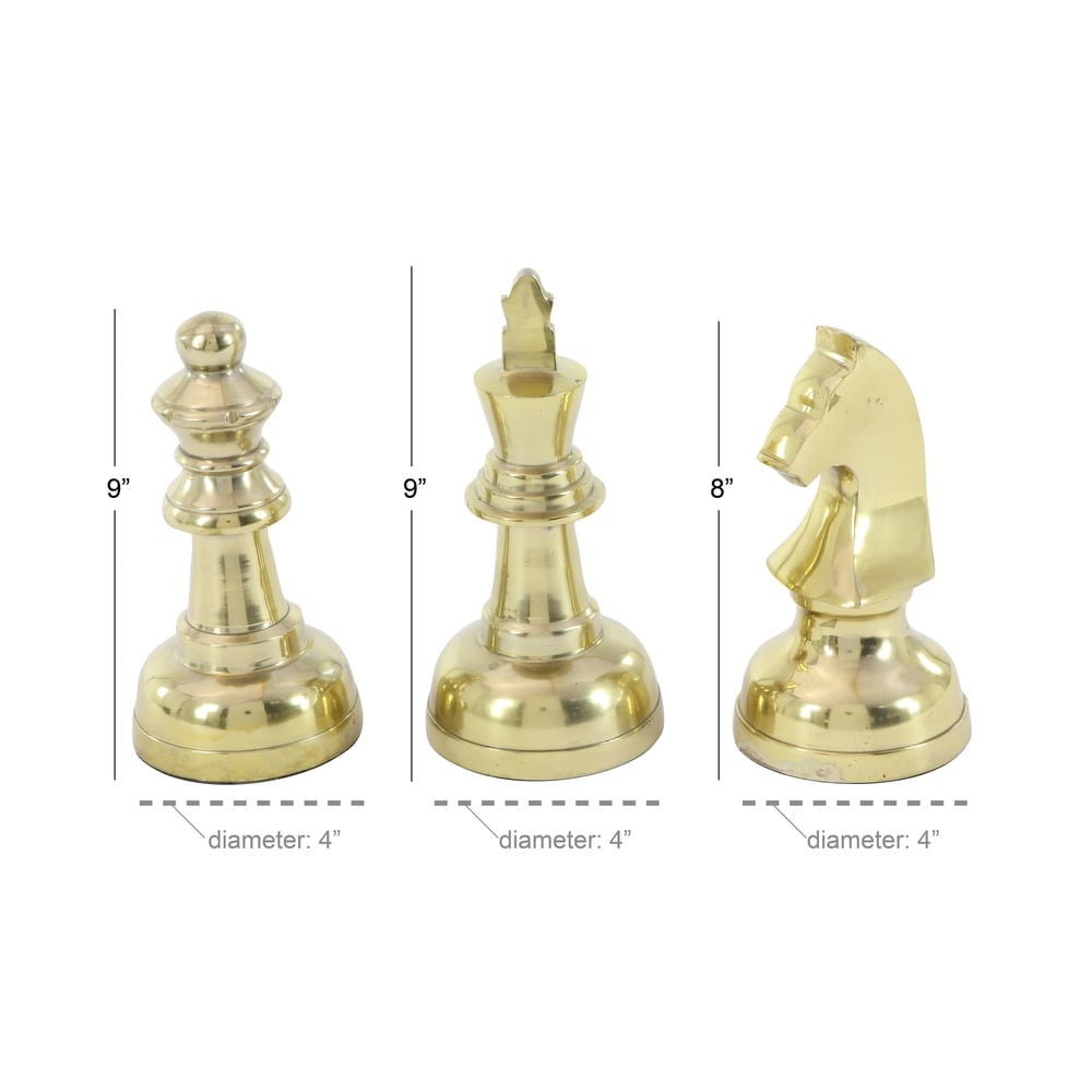 Gold Aluminum Chess Sculpture with Knight, Queen and King (Set of 3) - S/3 4"W, 9"H