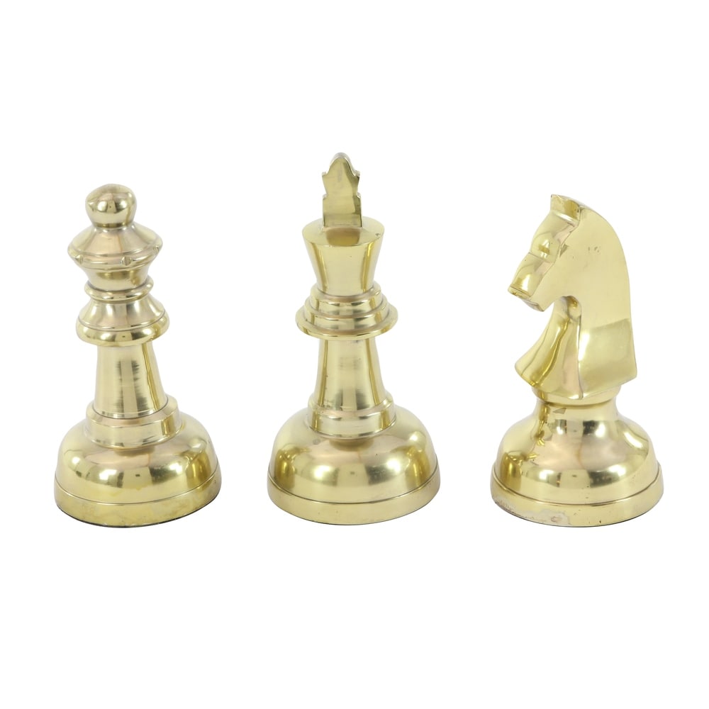 Gold Aluminum Chess Sculpture with Knight, Queen and King (Set of 3) - S/3 4"W, 9"H