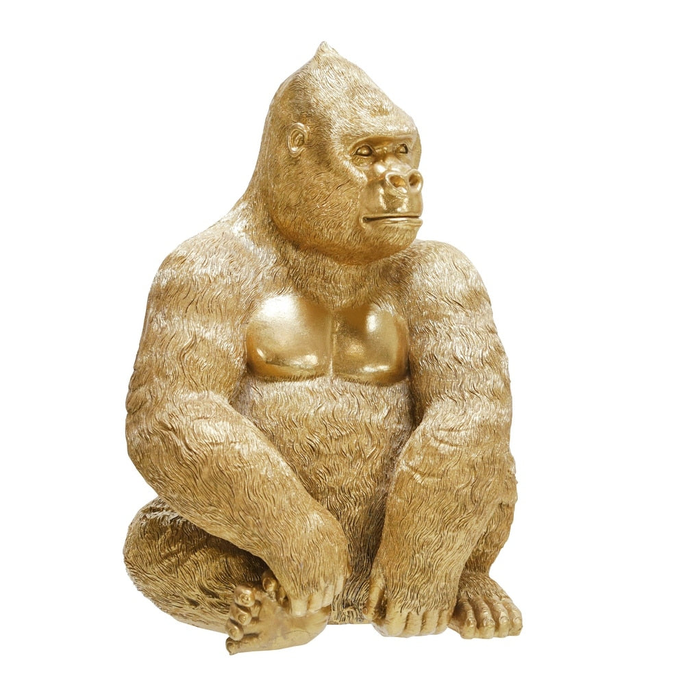 Sitting Gorilla Figurine, Gold 13"H - 9.0" x 8.0" x 13.0"