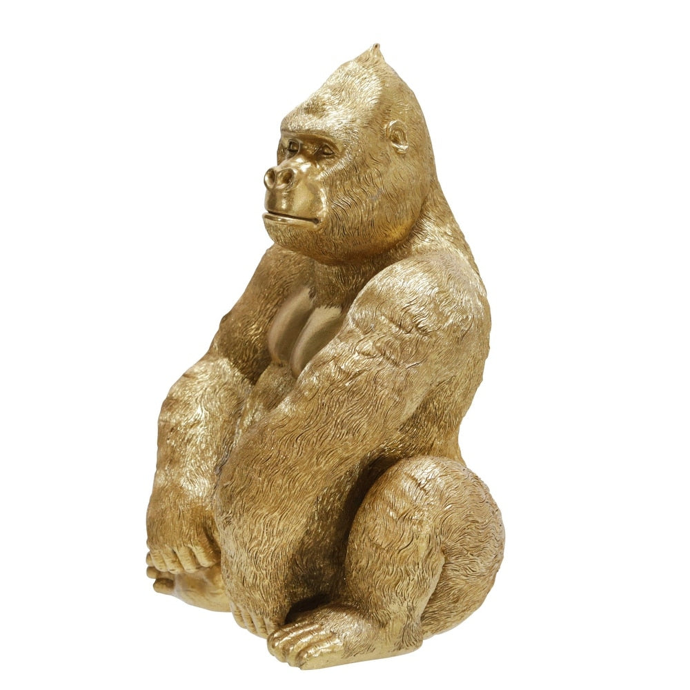 Sitting Gorilla Figurine, Gold 13"H - 9.0" x 8.0" x 13.0"