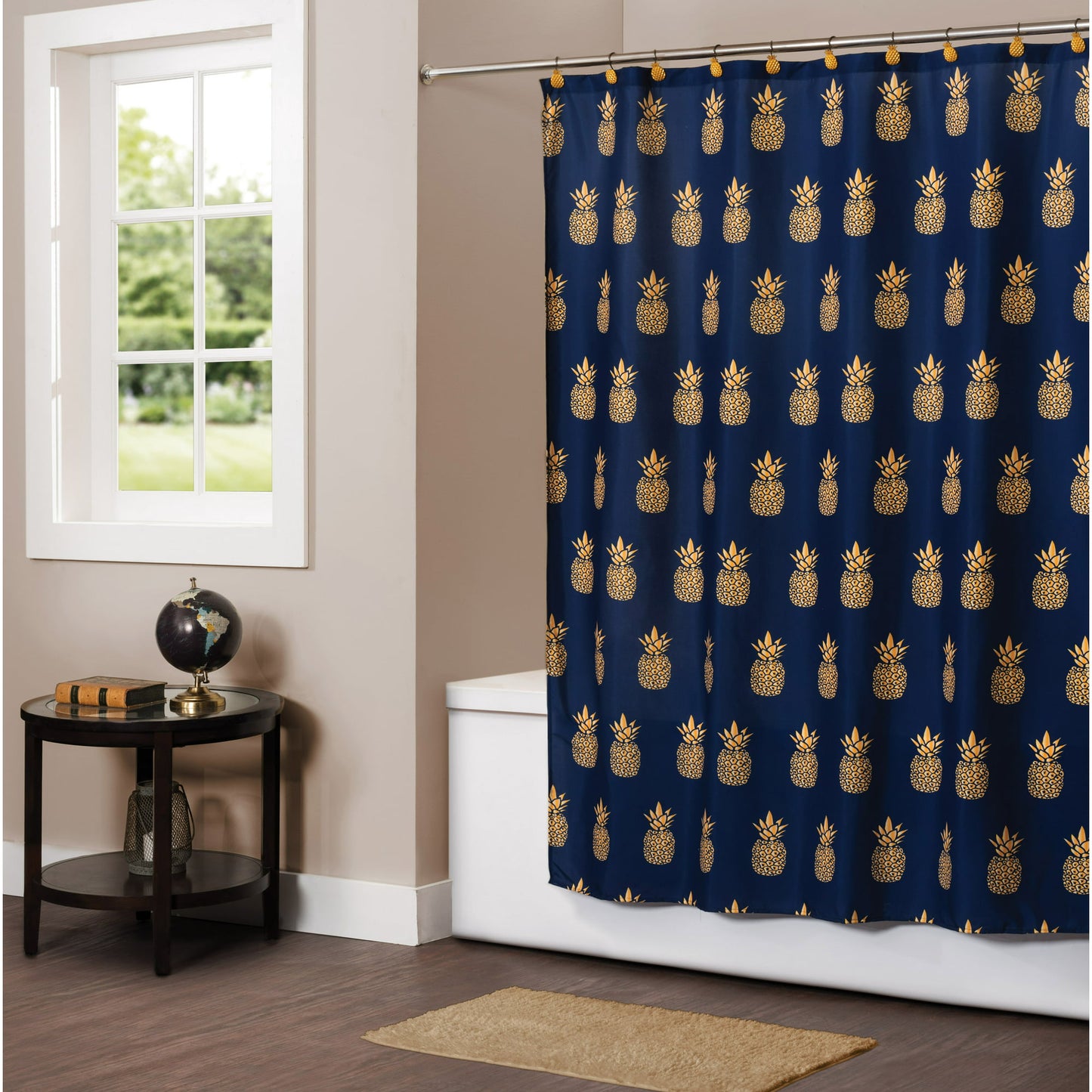 Pineapple Fabric Shower Curtain, Blue, 72" x 72"