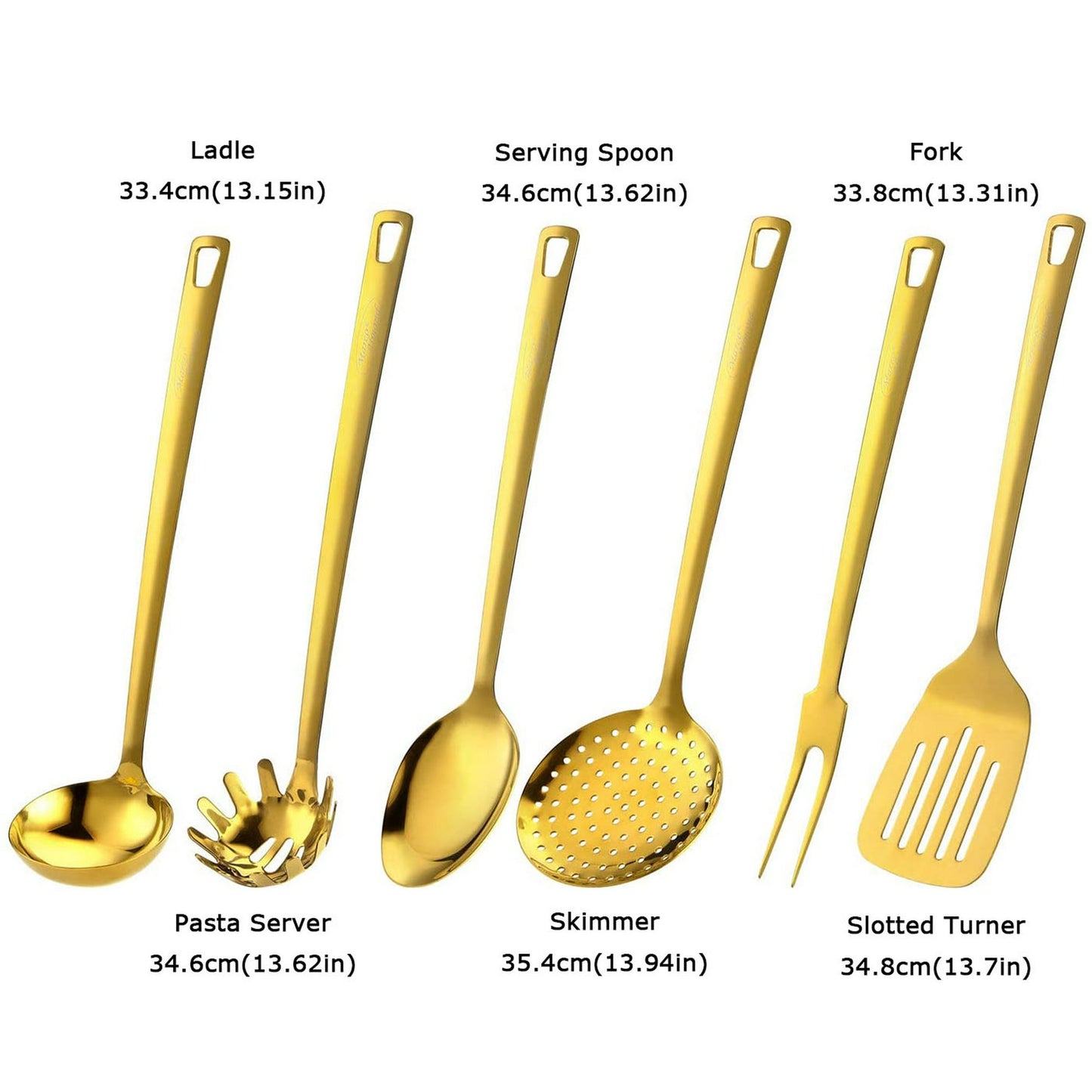 7-Piece Gold Stainless Steel Cooking Utensil Set Kitchen Utensils Dishwasher Safe