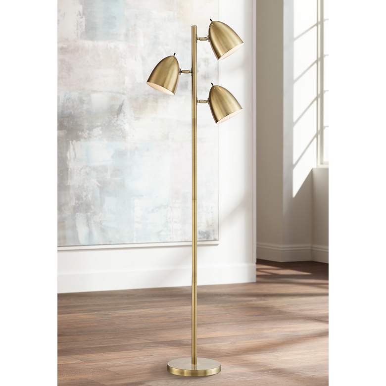 Gold Brass Finish Adjustable 3-Light Modern Floor Lamp