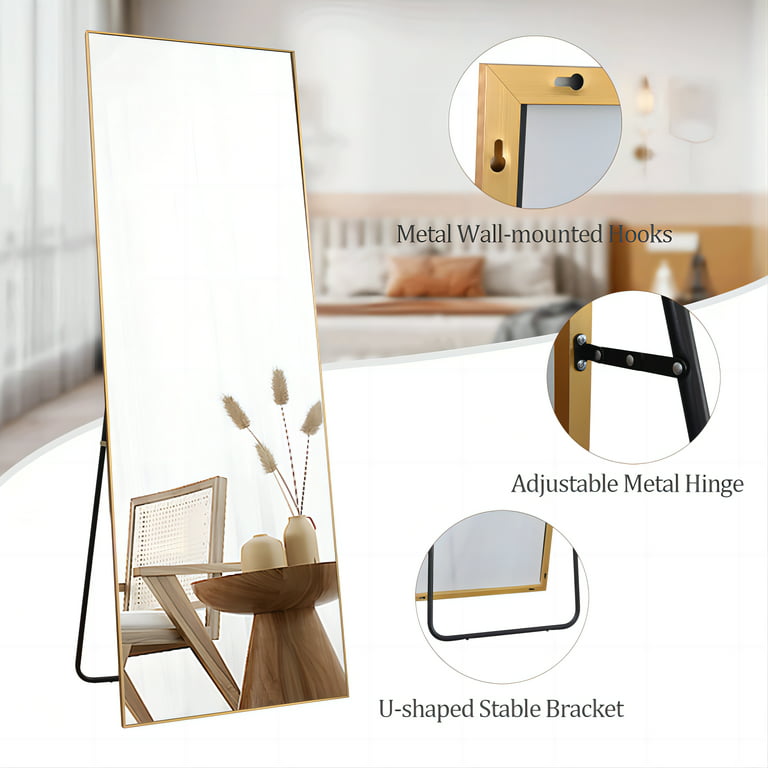 Full Length Mirror Rectangle Body Dressing Floor Standing Mirrors, Gold