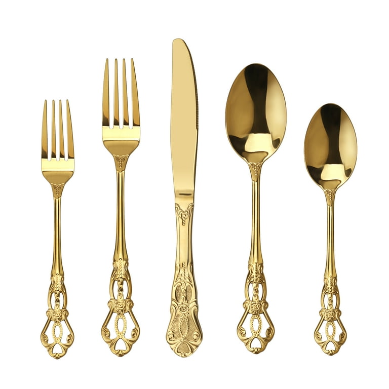 Gold Stainless Steel Silverware Set Retro Flatware Set 20 Piece Utensil Sets Service for 4. Weight 2lb.