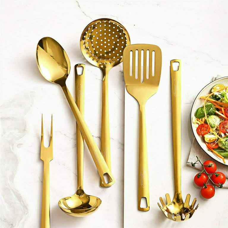 7-Piece Gold Stainless Steel Cooking Utensil Set Kitchen Utensils Dishwasher Safe