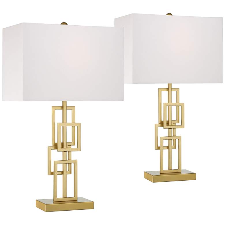 Golden Grid Open Base Table Lamps Set of 2