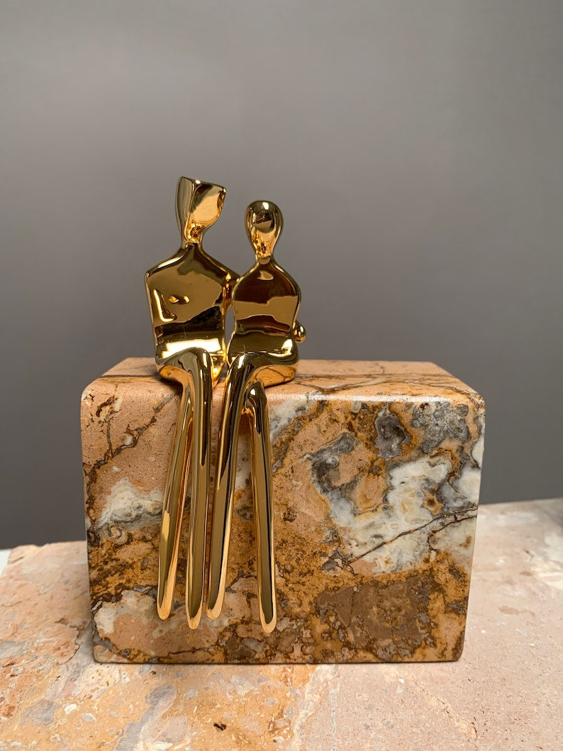 Golden Anniversary gift, 50 years of marriage, 5O years wedding anniversary. Unique stone and gold sculpture. Anniversary gift for parents.