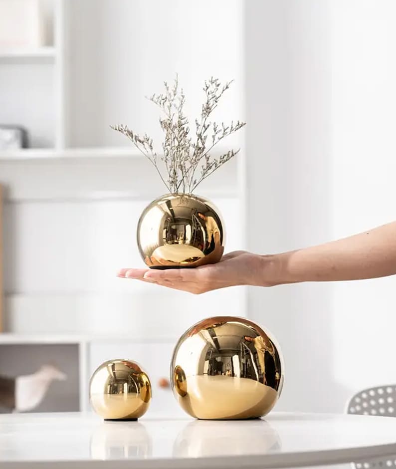 Elegant Set of 3 Gold Globe Vases - Modern Home Decor