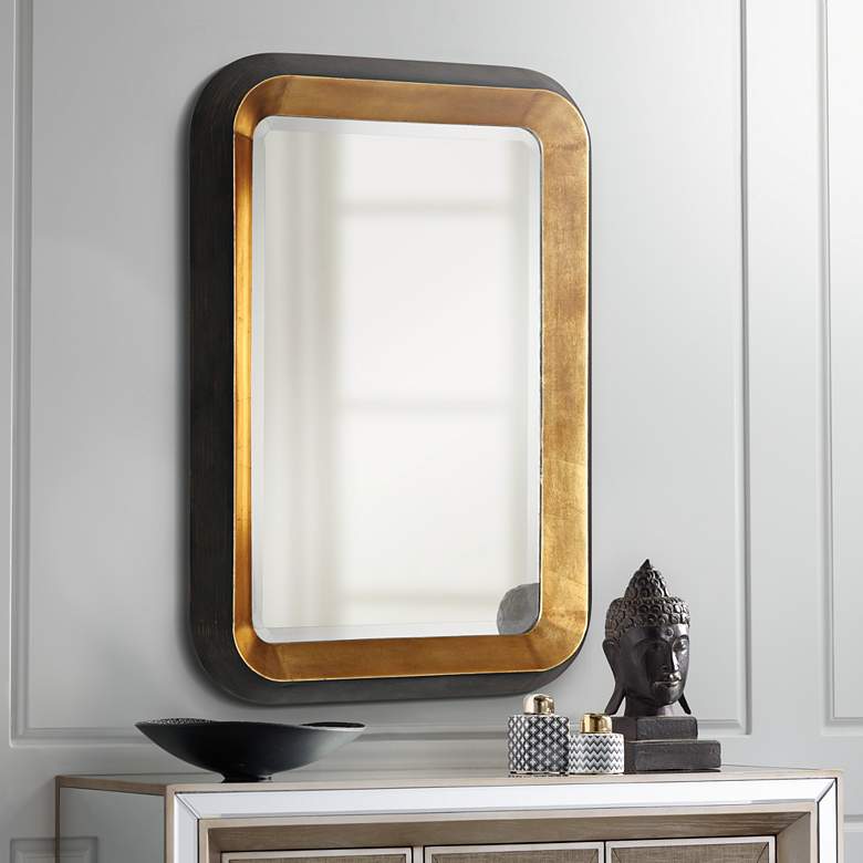 Antiqued Gold Leaf and Black 28" x 42 1/4" Wall Mirror