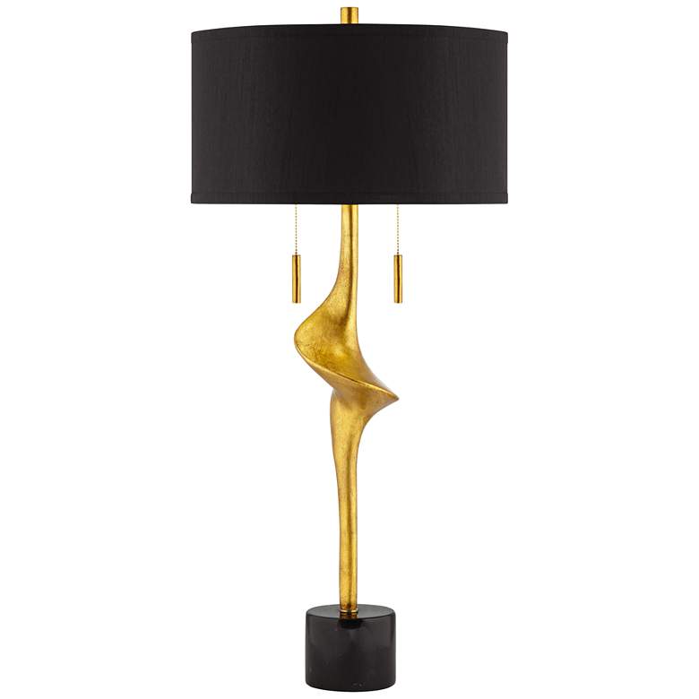 Athena Gold Leaf Modern Table Lamp with Black Shade .